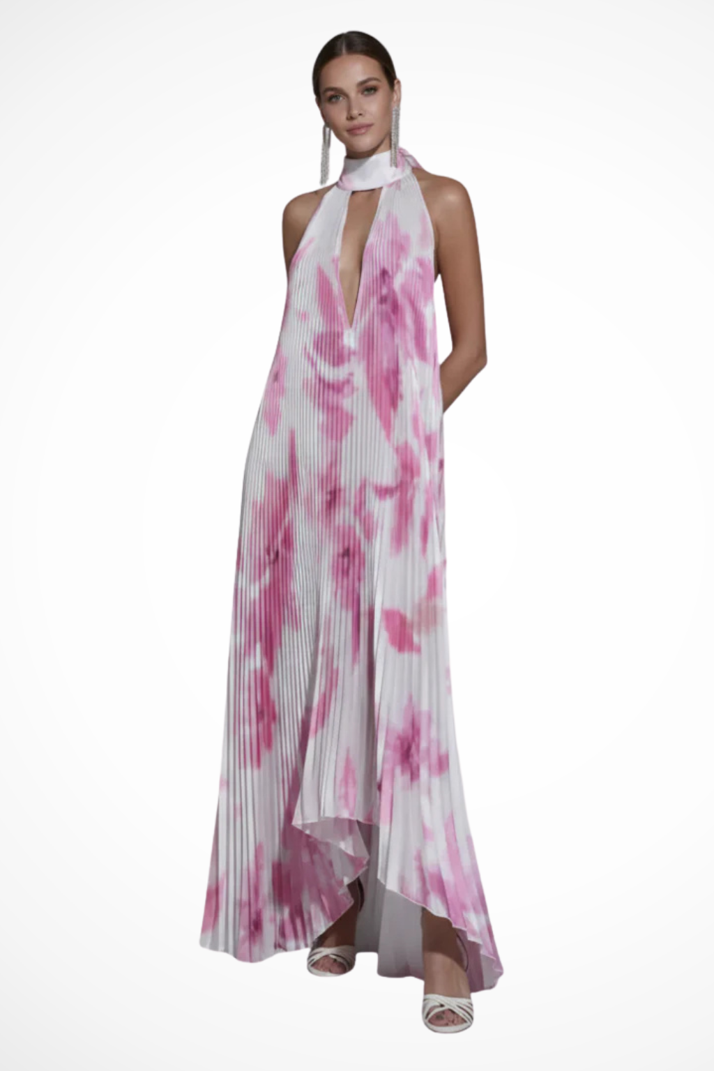 Abito Plissettato con Scollo Halter e Silhouette Fluttuante