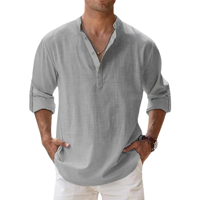 Camicia Henley Uomo in Lino con Bottoni