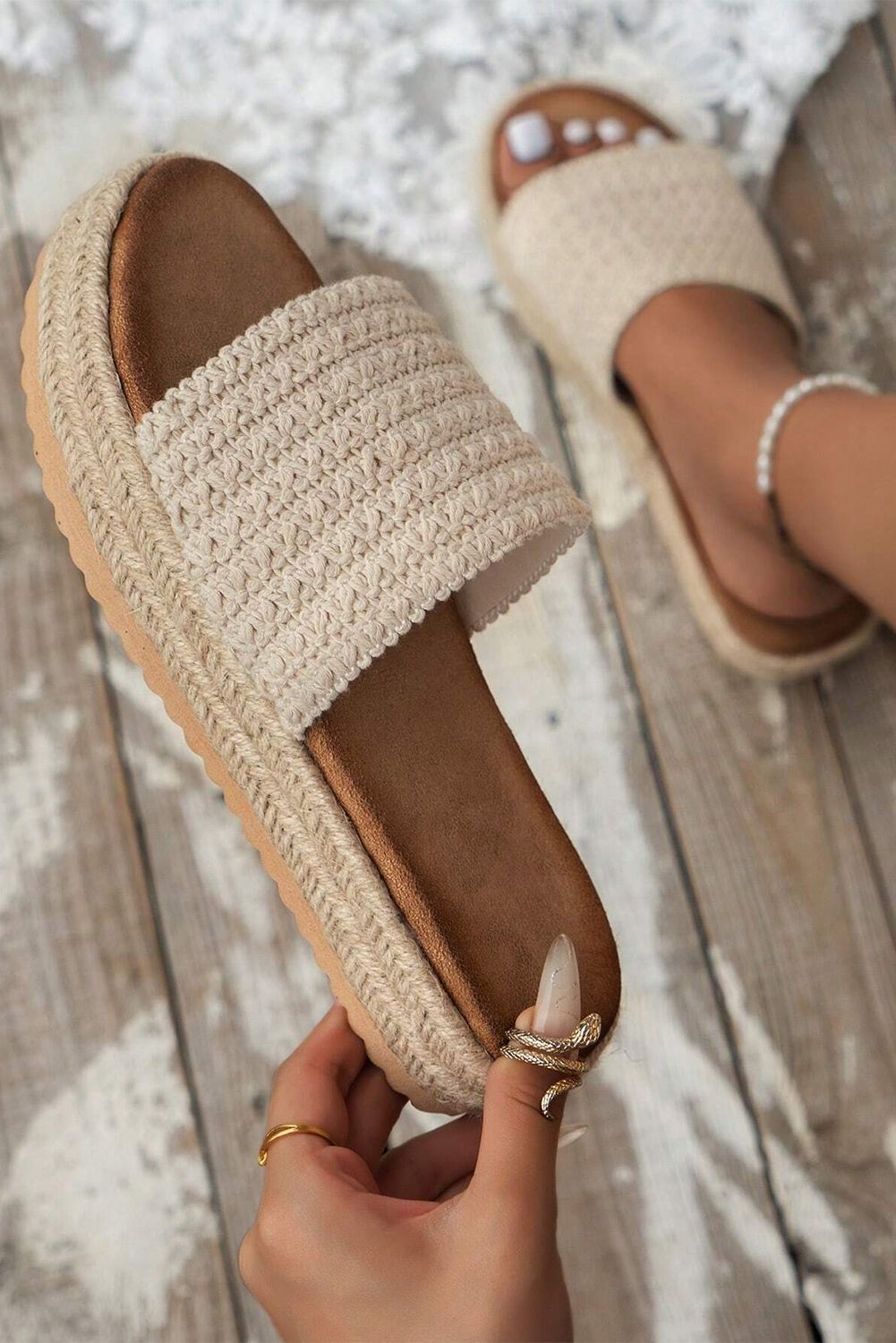 Sandalias de esparto para mujer con plataforma de yute trenzado
