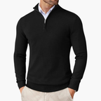 Pullover Uomo in Maglia con Quarto di Zip e Bordi a Coste