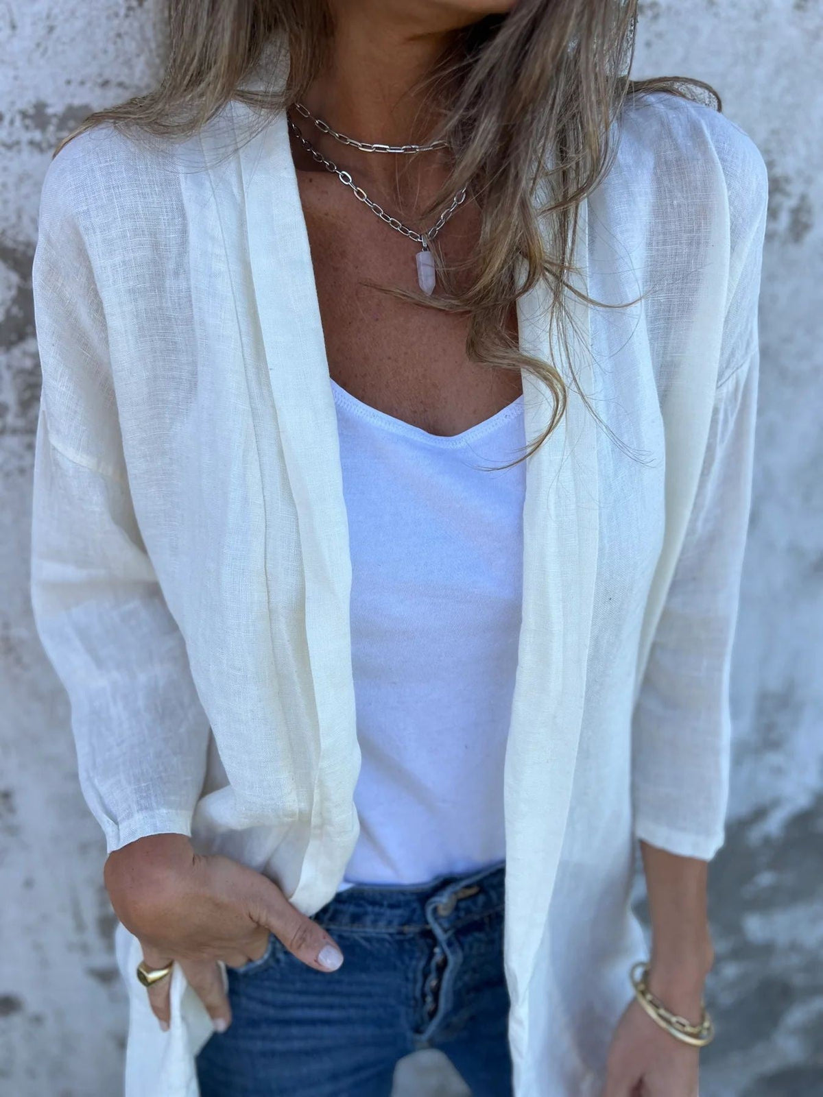 Cardigan léger ouvert pour femme à manches 3/4