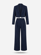 Completo Donna Gessato con Blazer Corto e Pantaloni a Gamba Larga
