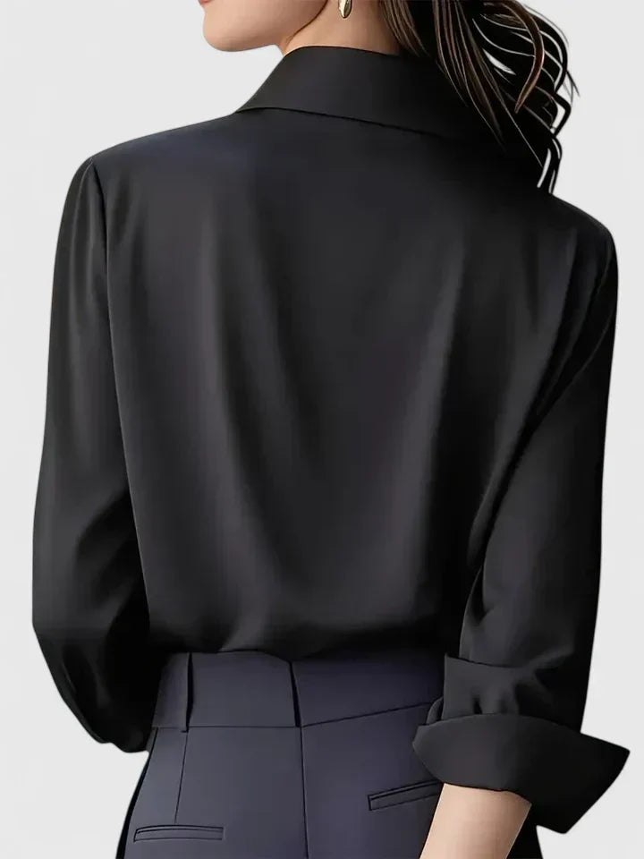 Blusa Elegante Donna in Raso con Maniche Lunghe e Colletto – Camicia Satinata per Ufficio e Look Chic