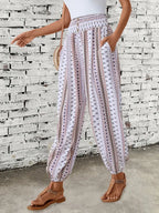 Pantaloni Boho Donna Stampati a Gamba Larga con Vita Elasticizzata