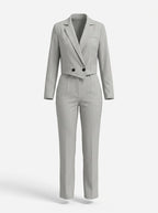 Completo Donna Gessato con Blazer Corto e Pantaloni a Gamba Larga