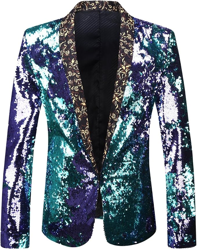 Blazer Uomo con Paillettes e Collo a Scialle – Giacca Elegante per Feste ed Eventi