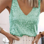 Top femme à paillettes et col en V