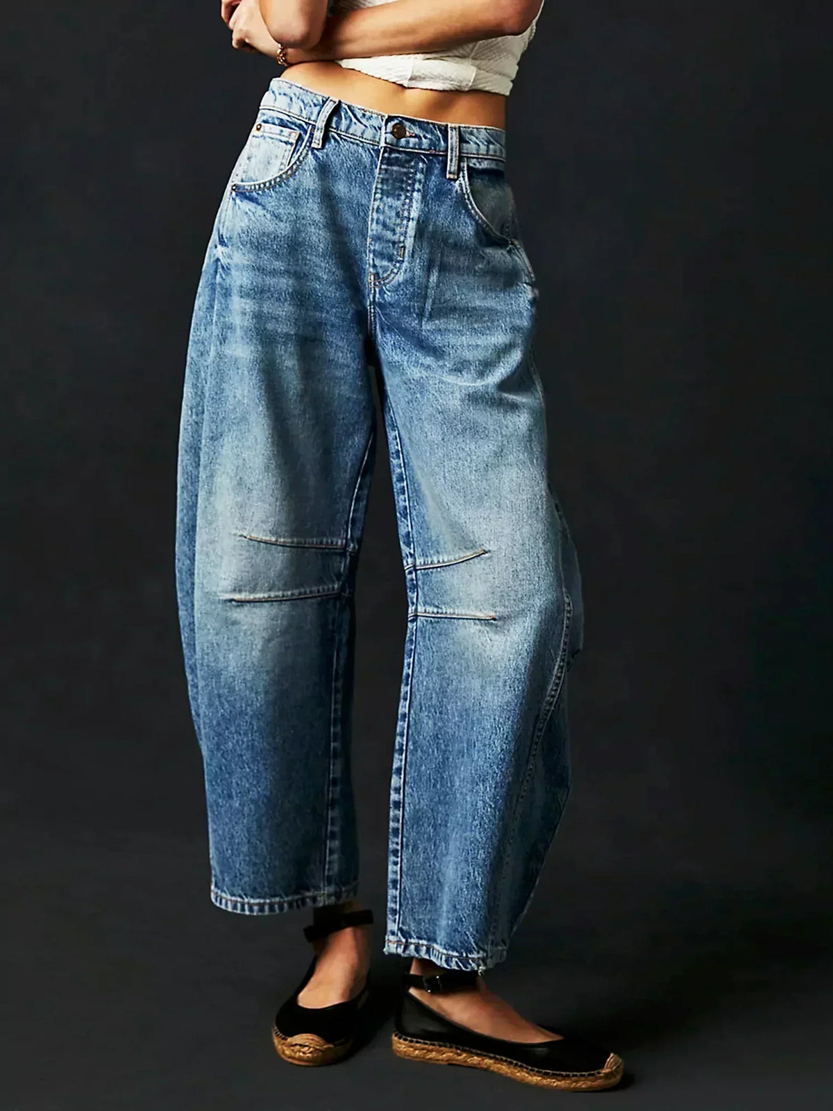 Jean femme barrel imprimé - denim décontracté taille mi-haute et jambes larges