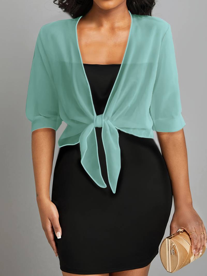 Coprispalle Donna Corto in Chiffon Trasparente con Fiocco