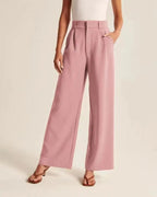 Pantalones elegantes de mujer de talle alto con pliegues – pierna ancha para la oficina y el tiempo libre