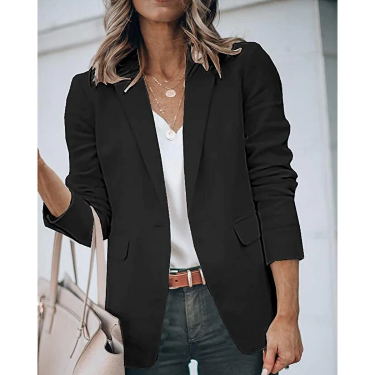 Blazer élégant pour femme avec revers classiques – Veste texturée à la coupe confortable