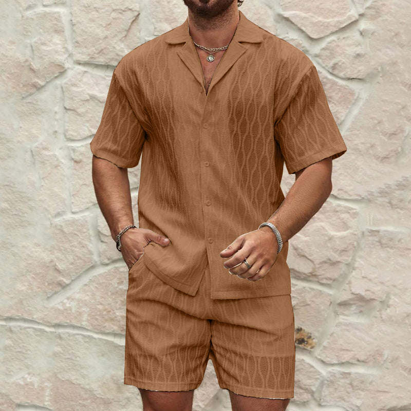 Conjunto de verano para hombre de dos piezas con camisa y pantalones cortos