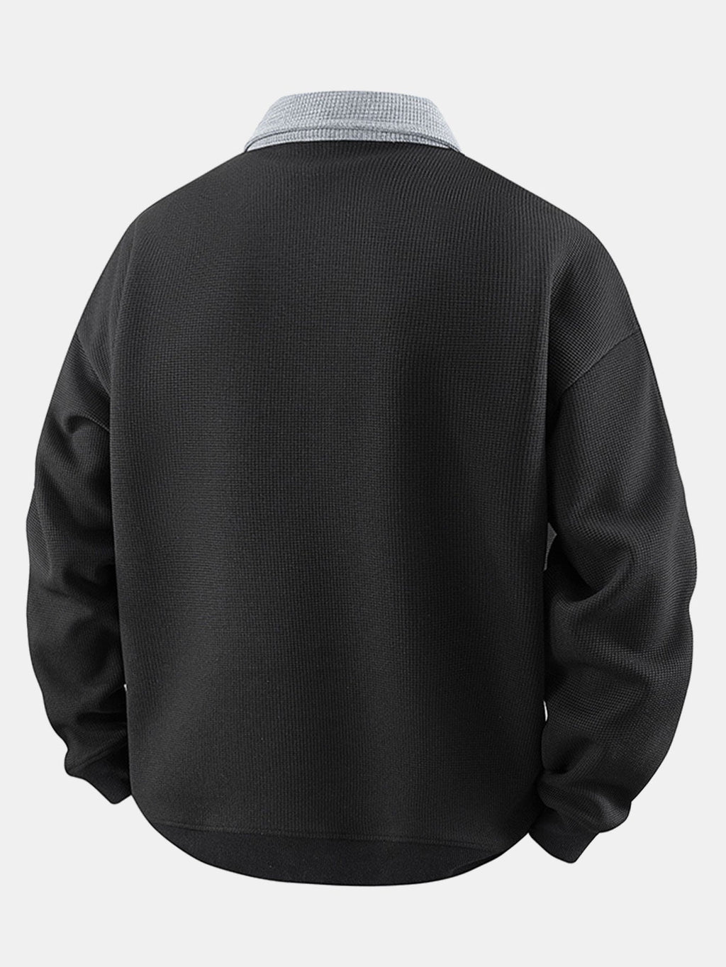 Polo de felpa para hombre con cremallera y textura de nido de abeja – corte cómodo y mangas a rayas