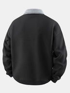 Polo de felpa para hombre con cremallera y textura de nido de abeja – corte cómodo y mangas a rayas