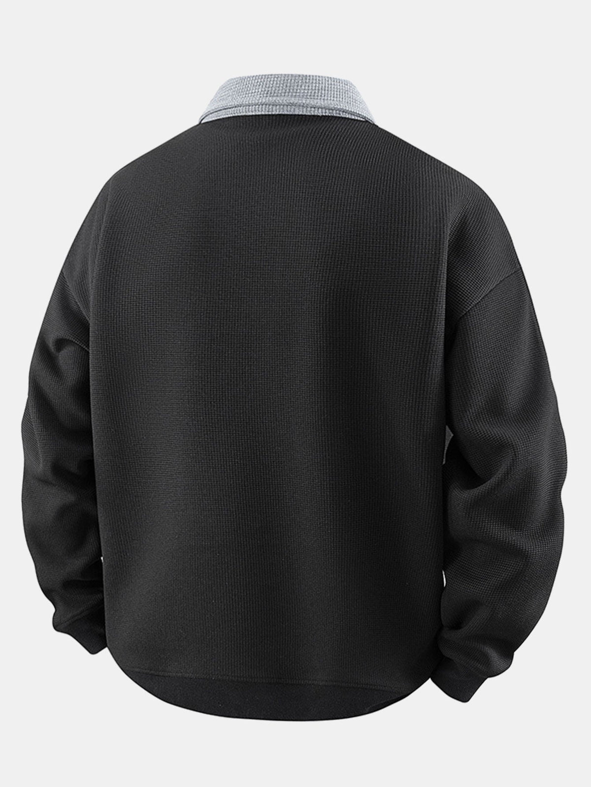 Polo de felpa para hombre con cremallera y textura de nido de abeja – corte cómodo y mangas a rayas
