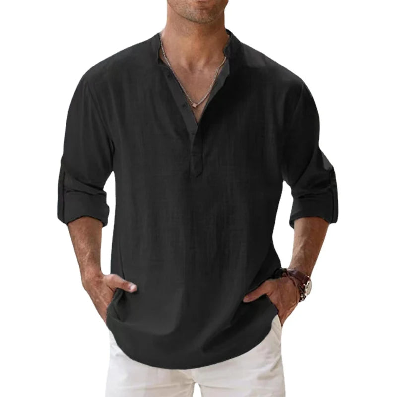 Camicia Henley Uomo in Lino con Bottoni