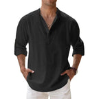Camicia Henley Uomo in Lino con Bottoni