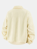 Sweat-shirt homme jacquard géométrique avec col polo – pull décontracté et élégant à manches longues