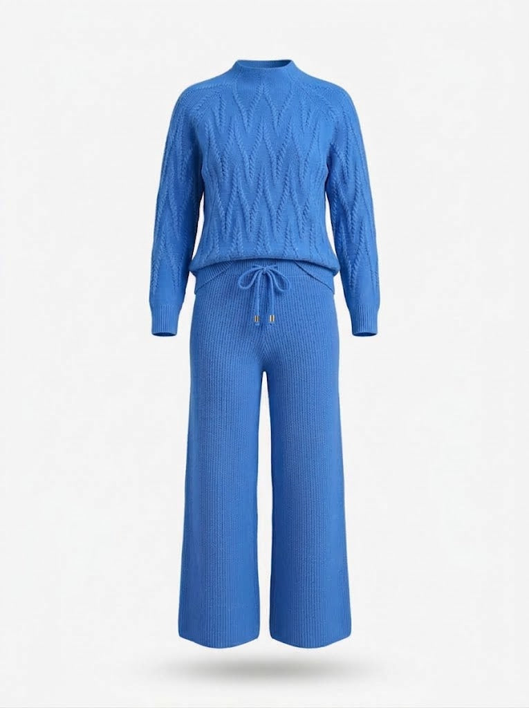 Ensemble femme en maille torsadée avec pantalon à jambes larges
