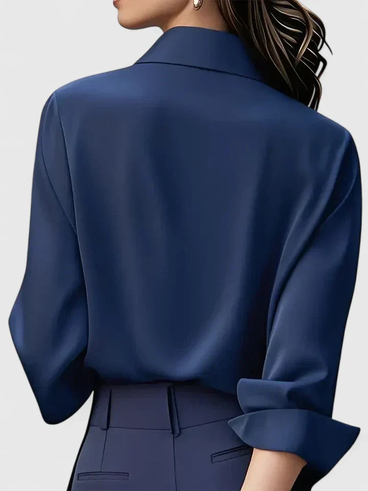 Blusa Elegante Donna in Raso con Maniche Lunghe e Colletto – Camicia Satinata per Ufficio e Look Chic