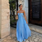 Robe longue plissée pour femme à col licou et dos nu