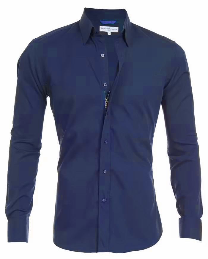 Camisa Oxford de algodón para hombre con cremallera oculta