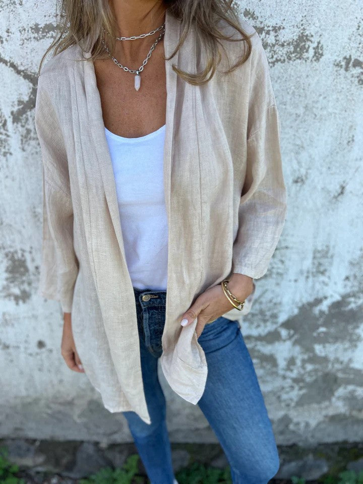 Cardigan léger ouvert pour femme à manches 3/4