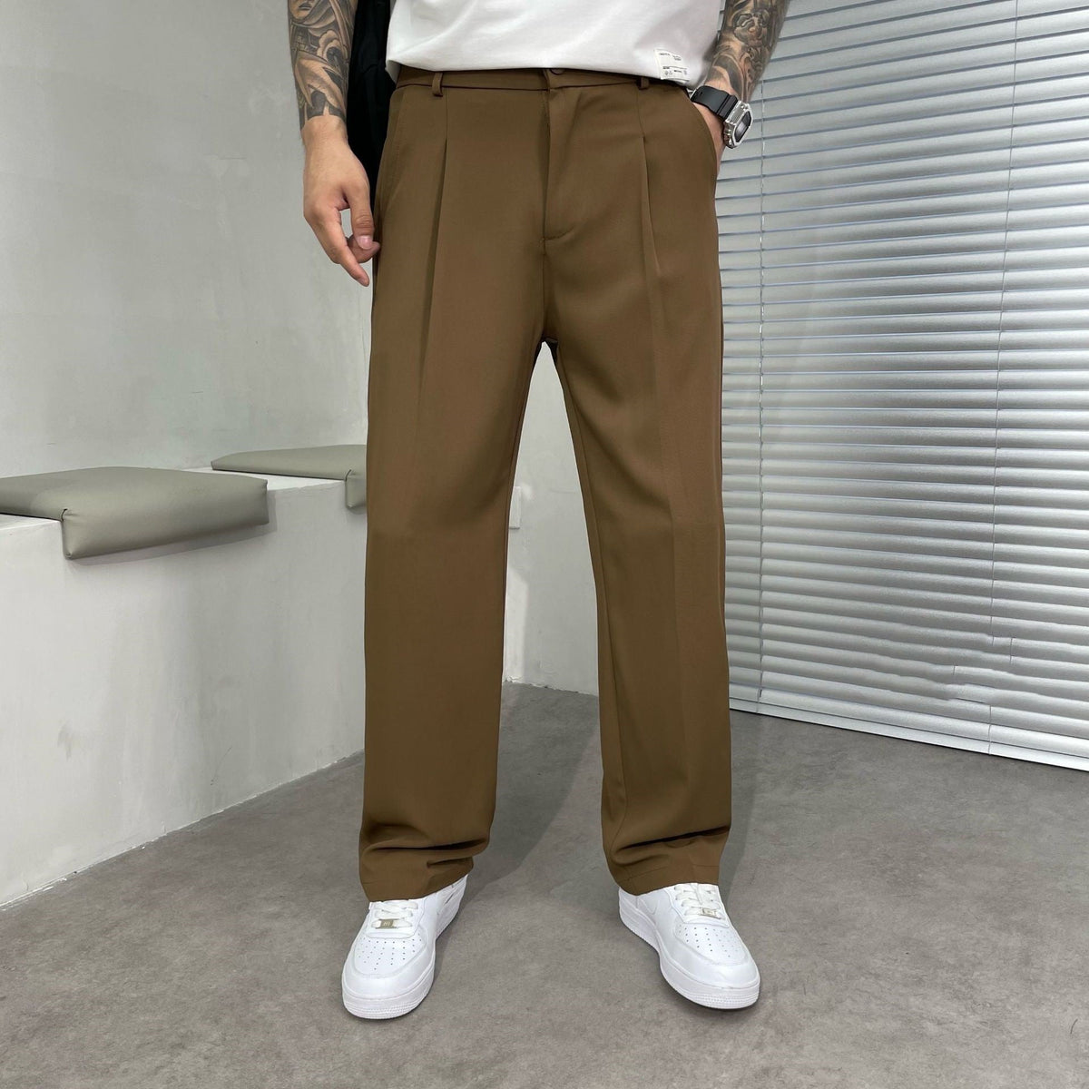 Pantalon d’été pour homme en soie glacée à jambe droite