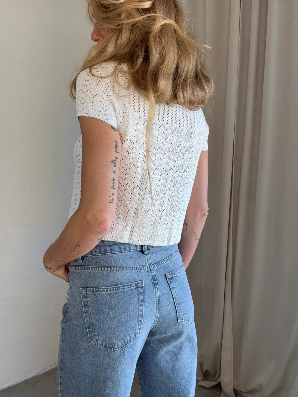 Dametop Blonde Struktur Cropped Silhuet