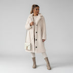 ANFINITE - Blød Beige Lang Teddy Frakke til Kvinder