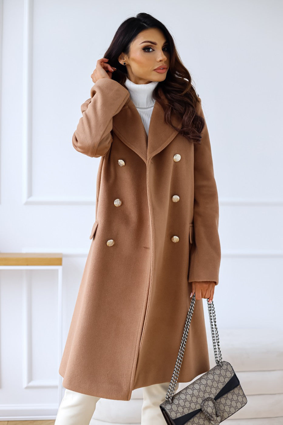 ANFINITE | Kvinders Vinter Uldfrakke – Elegant Dobbeltknap Trench Stil