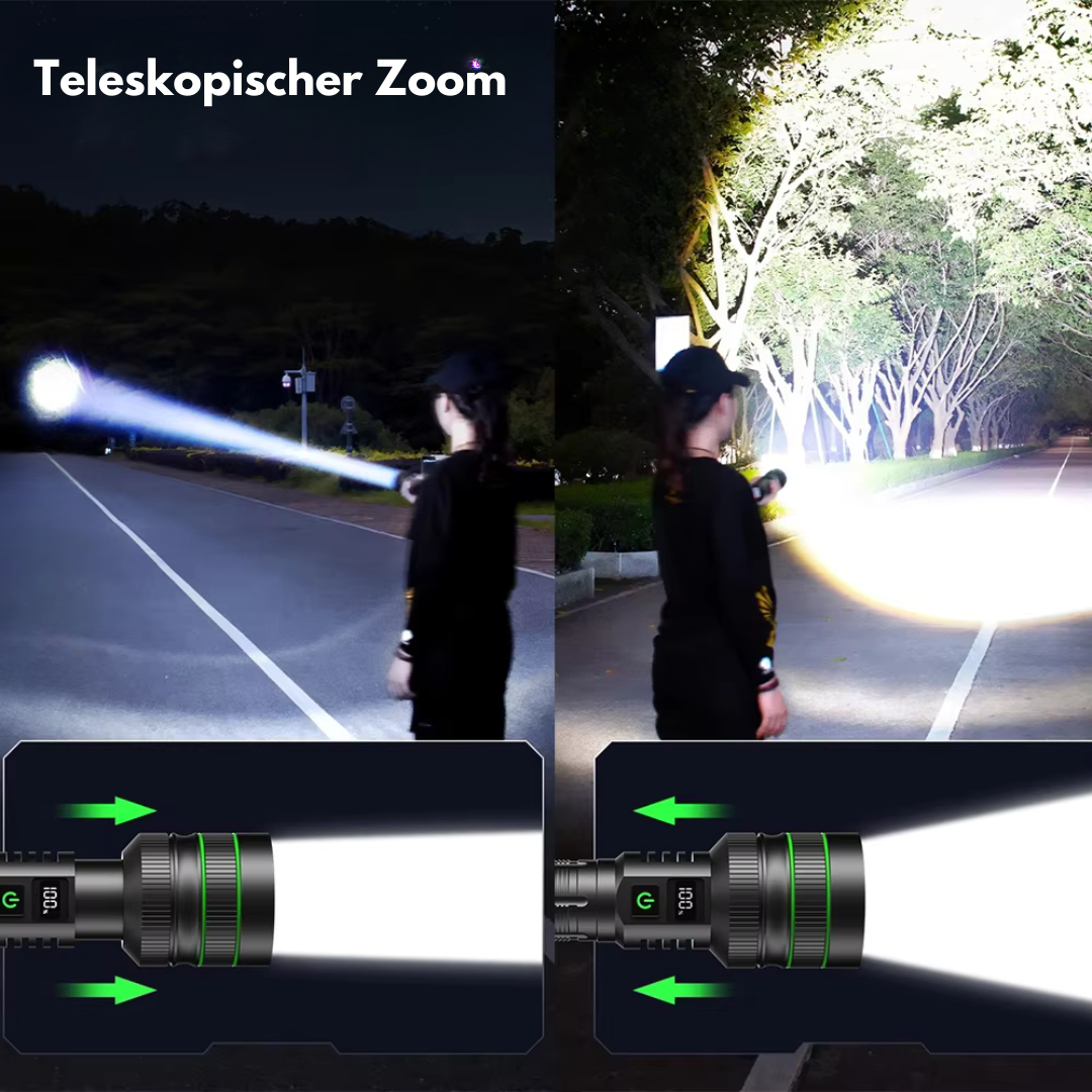 Torcia LED – Estremamente Potente | Zoom Fino a 3 km | Fuoco Regolabile
