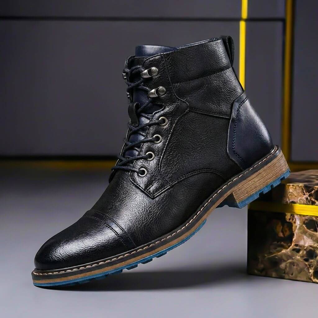 Bottines pour homme en cuir véritable à lacets – Élégantes avec bout renforcé