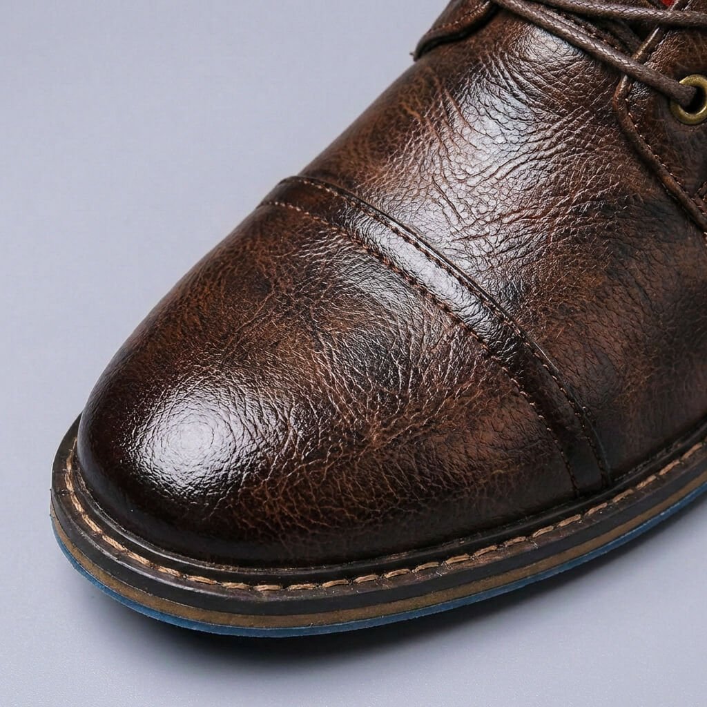 Bottines pour homme en cuir véritable à lacets – Élégantes avec bout renforcé