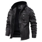 Veste homme en cuir à poches multiples avec col montant