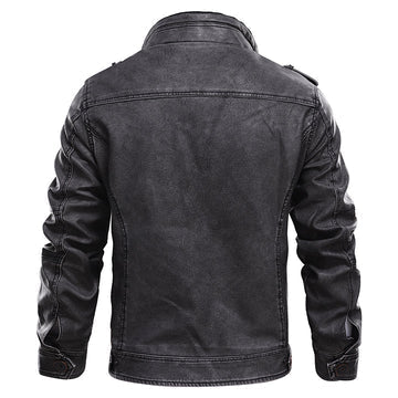 Veste homme en cuir à poches multiples avec col montant