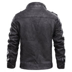 Veste homme en cuir à poches multiples avec col montant