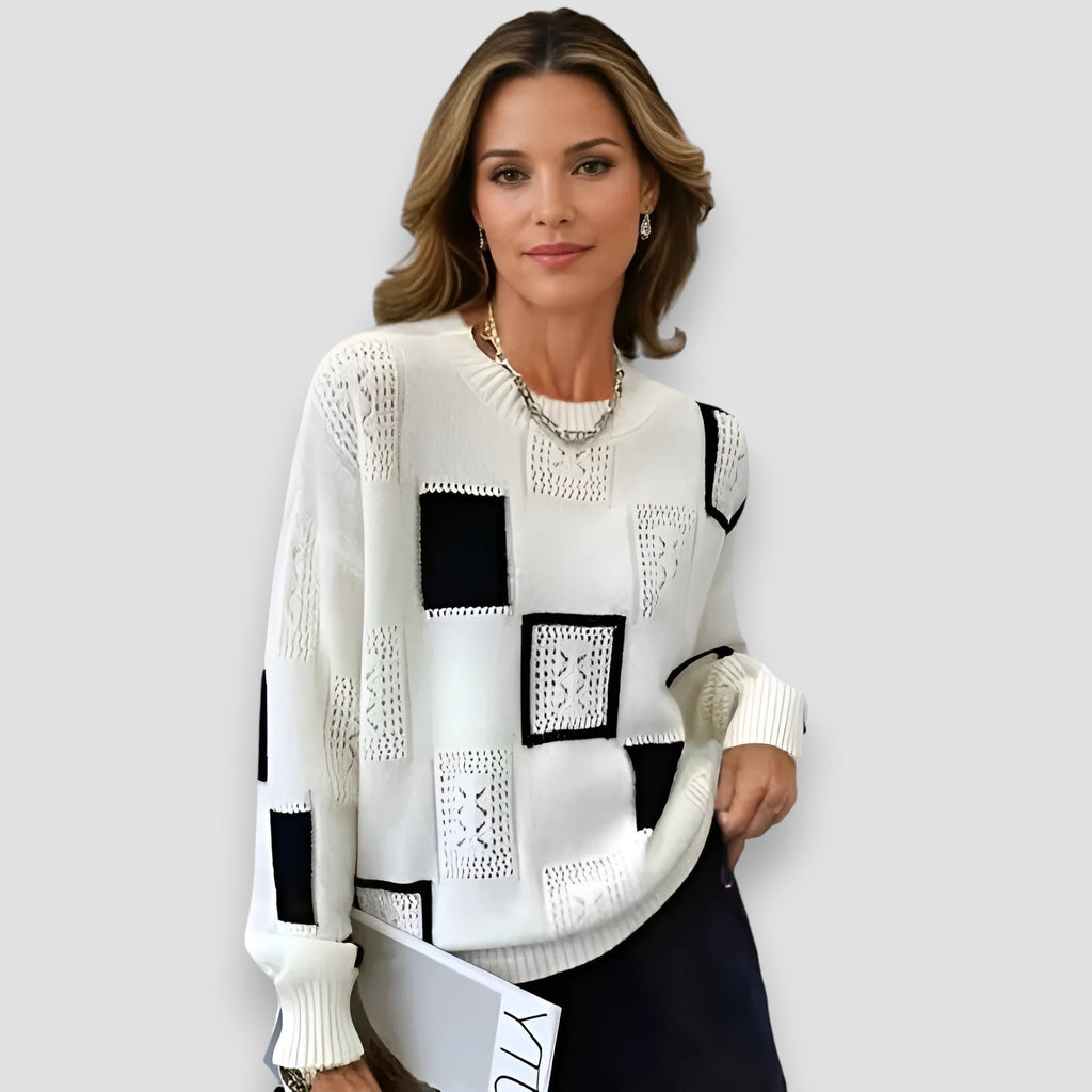 Jersey de mujer estampado de punto con cuello redondo