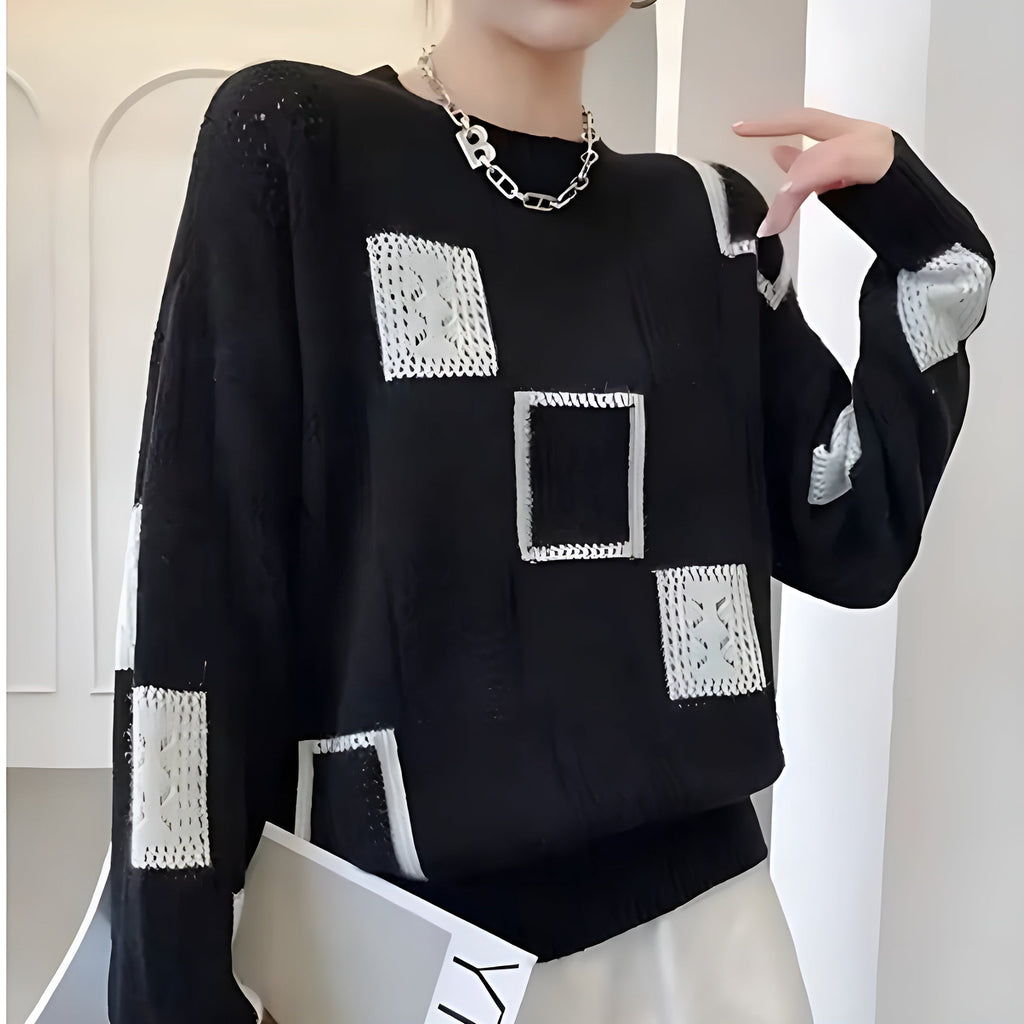 Jersey de mujer estampado de punto con cuello redondo