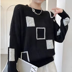 Jersey de mujer estampado de punto con cuello redondo