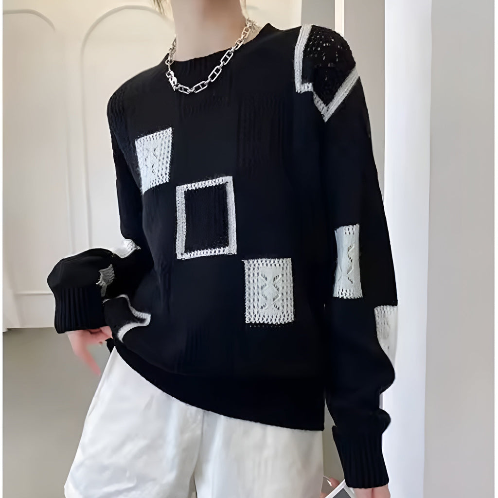 Jersey de mujer estampado de punto con cuello redondo