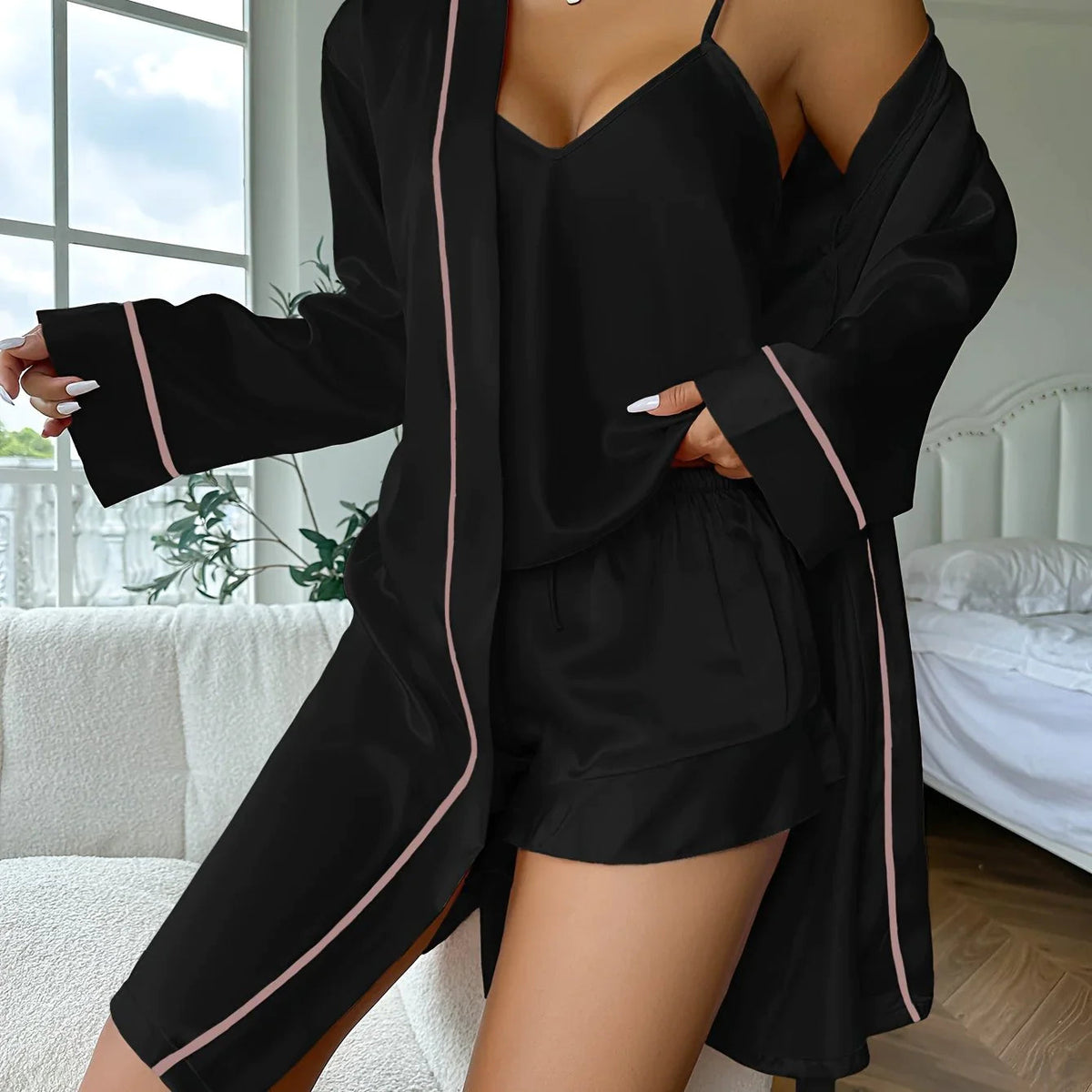 Ensemble pyjama femme satiné avec kimono long