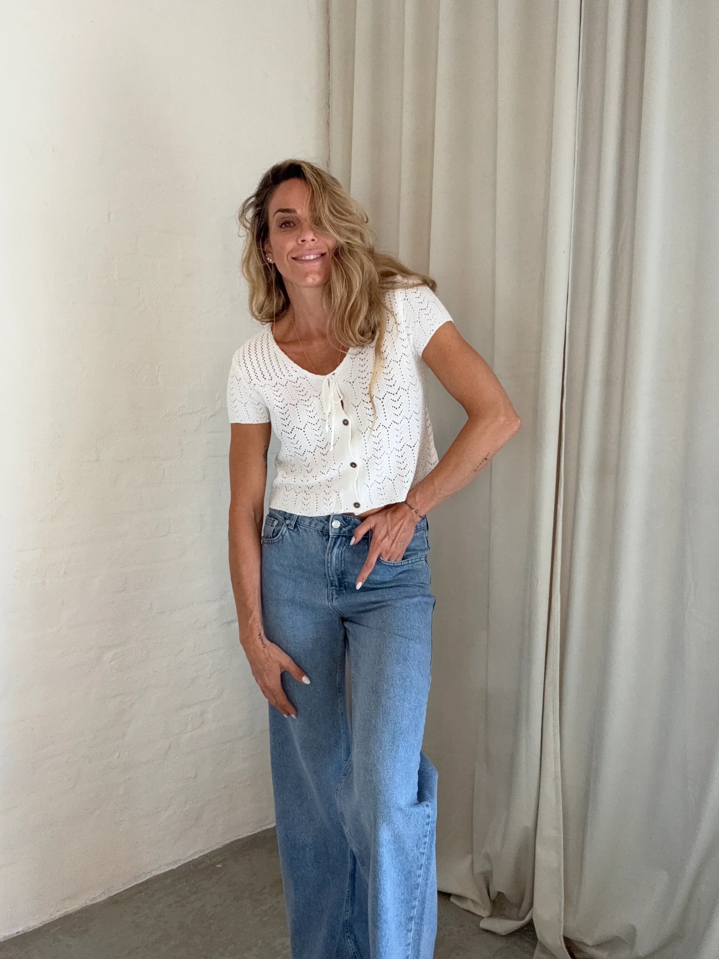 Dametop Blonde Struktur Cropped Silhuet