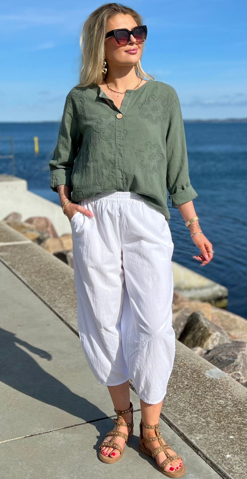 Pantaloni in Cotone con Fit Barrel e Vita Elastica