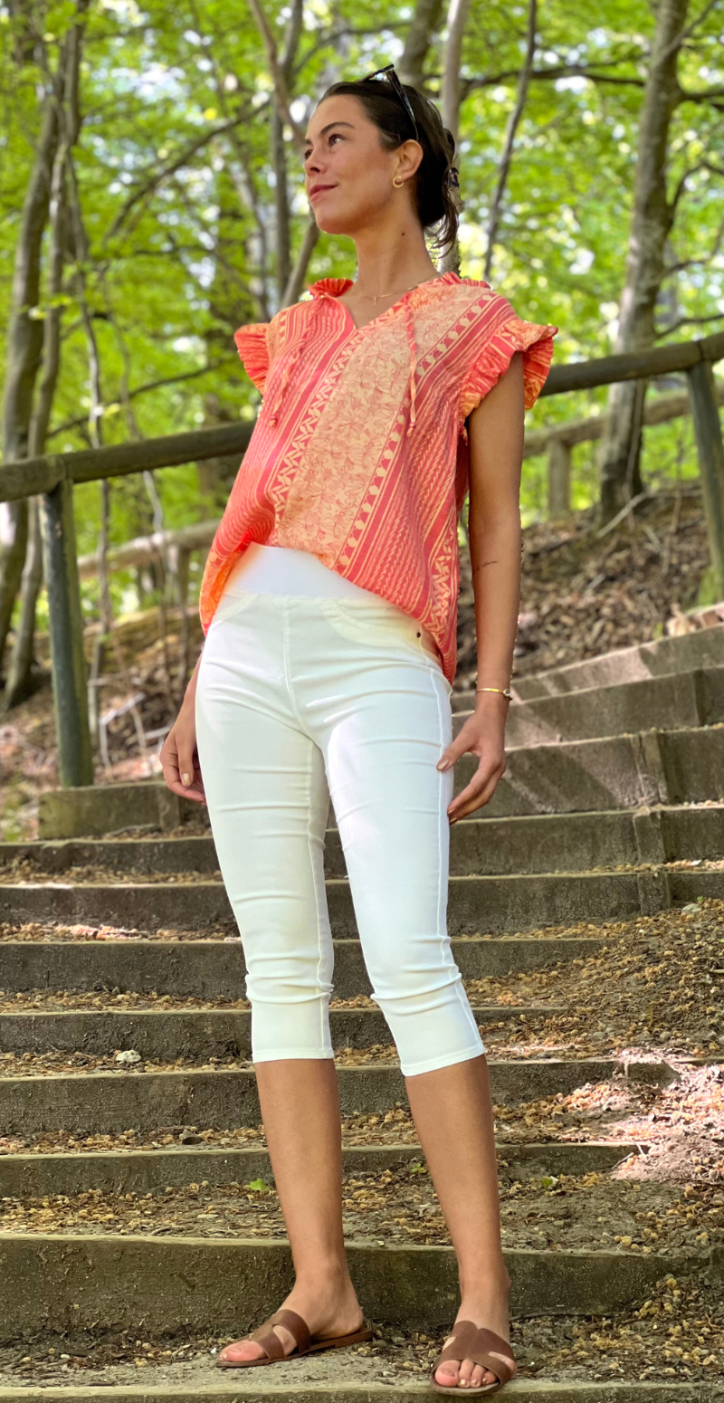 Pantaloni Capri con Ampia Elastico e Morbido Tessuto Stretch