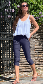 Pantaloni Capri con Vita Elastica e Morbido Tessuto in Viscosa