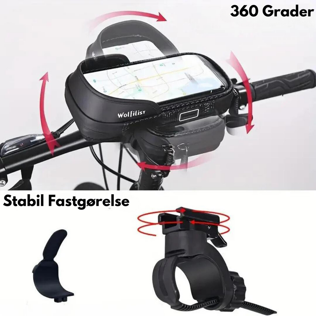 ANFINITE – Vandtæt Cykeltelefonholder | 360° Rotation & Stødabsorberende Montering