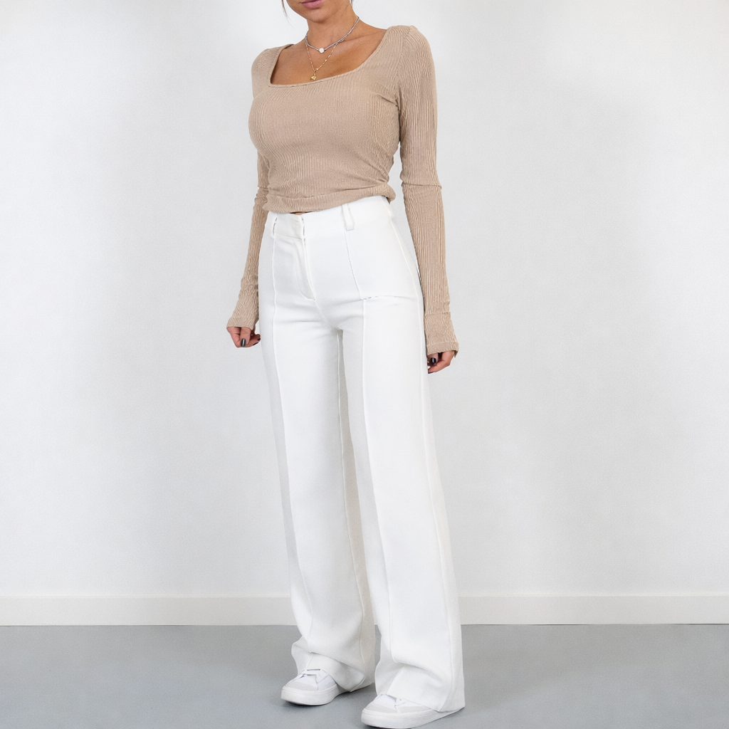 Pantaloni Eleganti Donna a Vita Alta con Pince – Gamba Dritta e Taglio Sartoriale