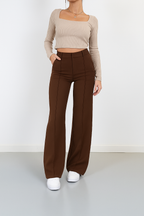 Pantaloni Eleganti Donna a Vita Alta con Pince – Gamba Dritta e Taglio Sartoriale