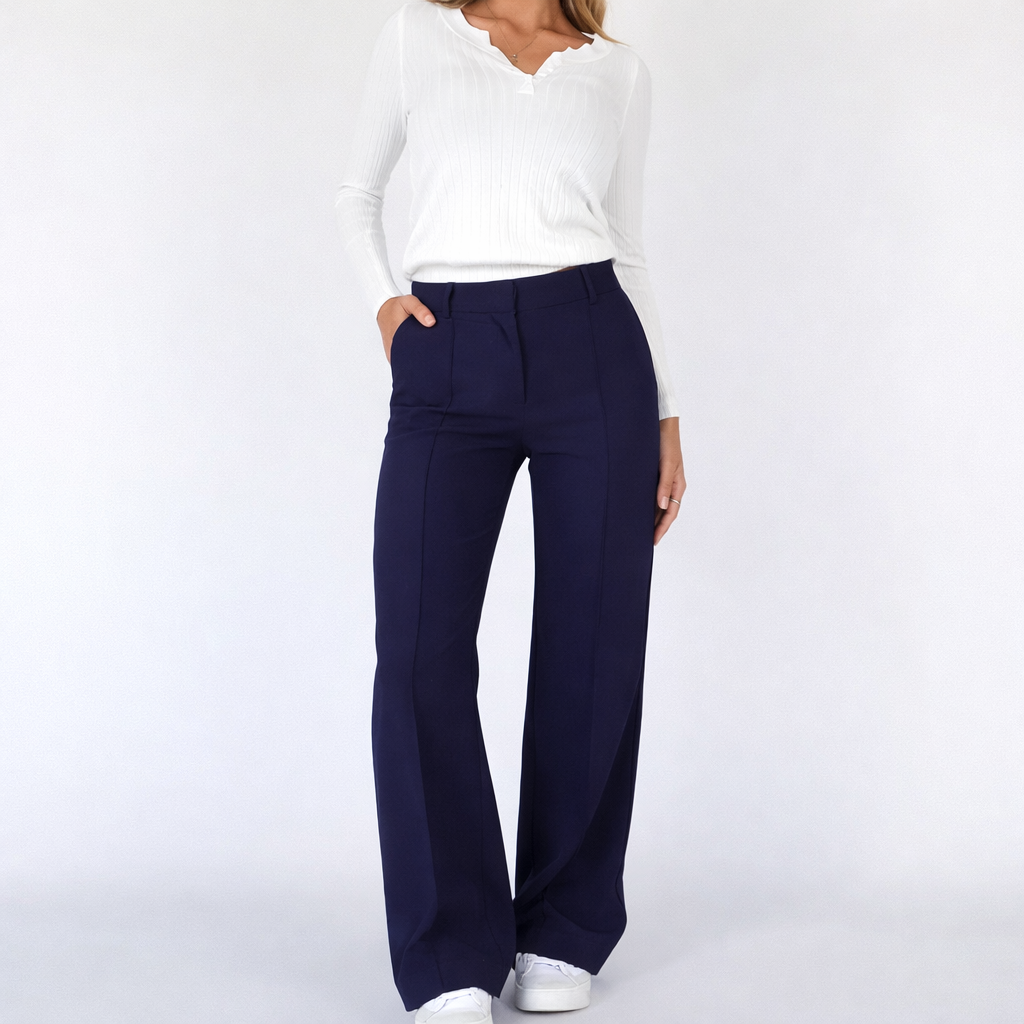Pantaloni Eleganti Donna a Vita Alta con Pince – Gamba Dritta e Taglio Sartoriale